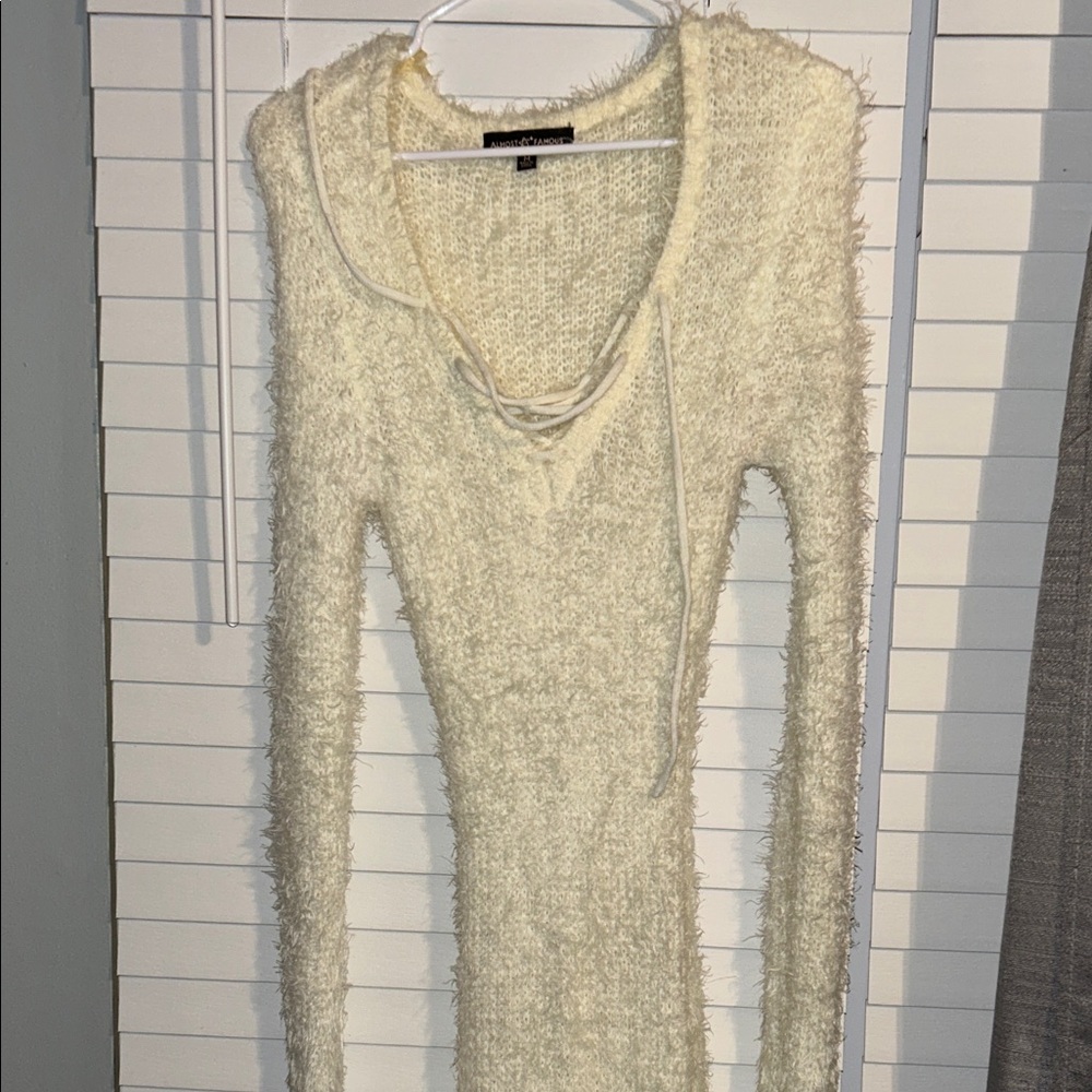 Almost Famous Cream Fuzzy Sweater Dress